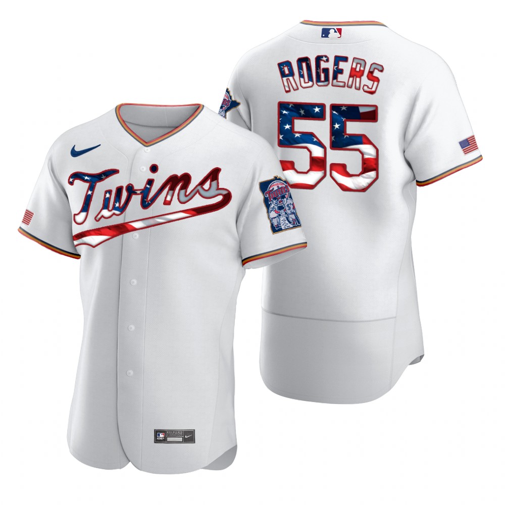 Cheap Minnesota Twins 55 Taylor Rogers Men Nike White Fluttering USA Flag Limited Edition Authentic MLB Jersey